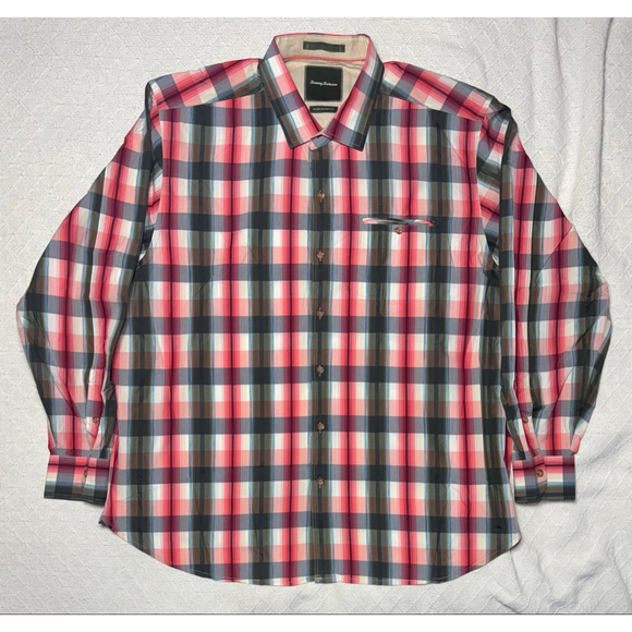 EUC Men's Tommy Bahama Green Plaid Button Down Island Modern Fit Shirt Size XXL - Picture 2 of 7